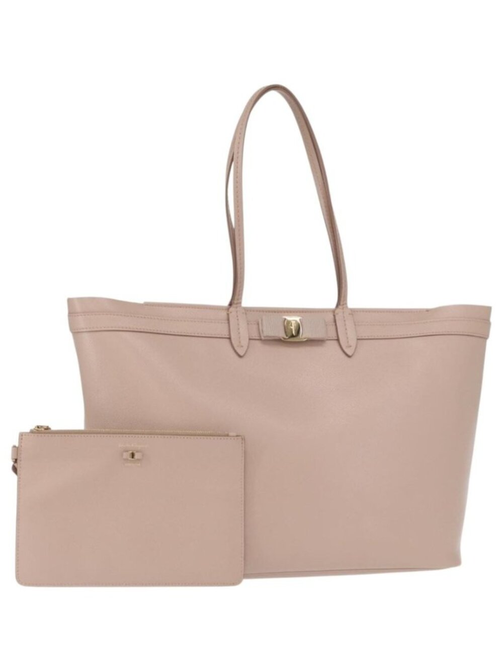 Salvatore Ferragamo Vala Tote Bag Leather Gold Pink Beige